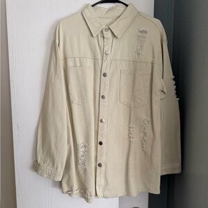 SHEIN Women’s Beige Distressed Oversized Shirt Jacket